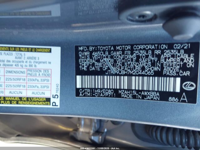 2021 LEXUS UX 250H JTHP9JBH7M2044065 Photo 8