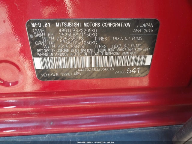 2018 MITSUBISHI OUTLANDER JA4AZ3A38JZ056618 Photo 8