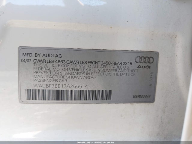 2007 AUDI A4 WAUBF78E17A266614 Photo 8