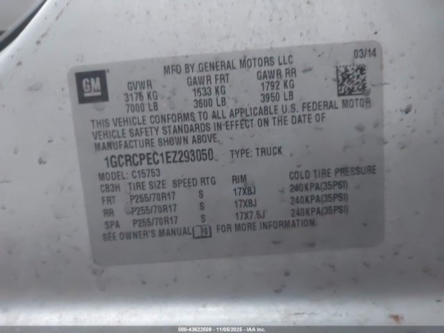 1GCRCPEC1EZ293050 Chevrolet Silverado 1500 Work Truck 2wt