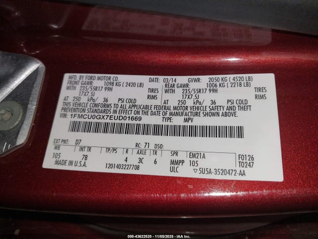 1FMCU0GX7EUD01669 Ford ESCAPE SE