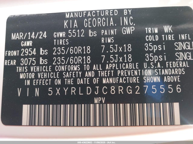 2024 KIA SORENTO 5XYRLDJC8RG275556 Photo 8