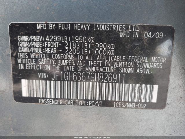 2009 SUBARU IMPREZA OUTBACK SPORT JF1GH63679H826911 Photo 8