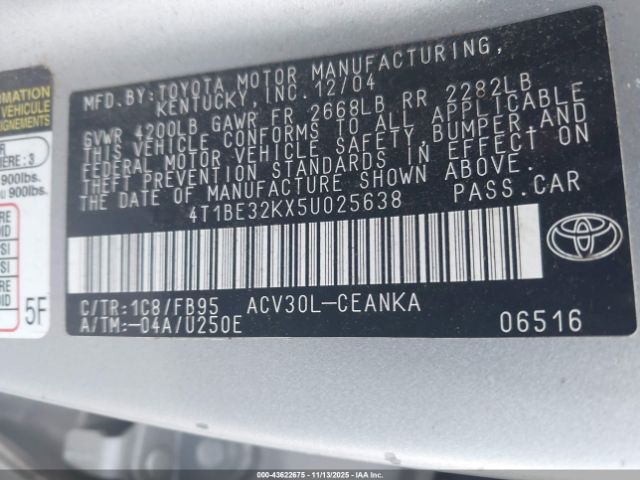 2005 TOYOTA CAMRY 4T1BE32KX5U025638 Photo 8