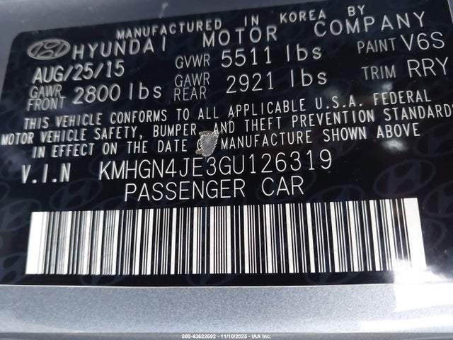 KMHGN4JE3GU126319 Hyundai Genesis 3.8