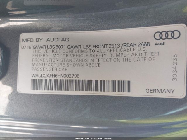 2017 AUDI A5 WAUD2AFH6HN002796 Photo 8