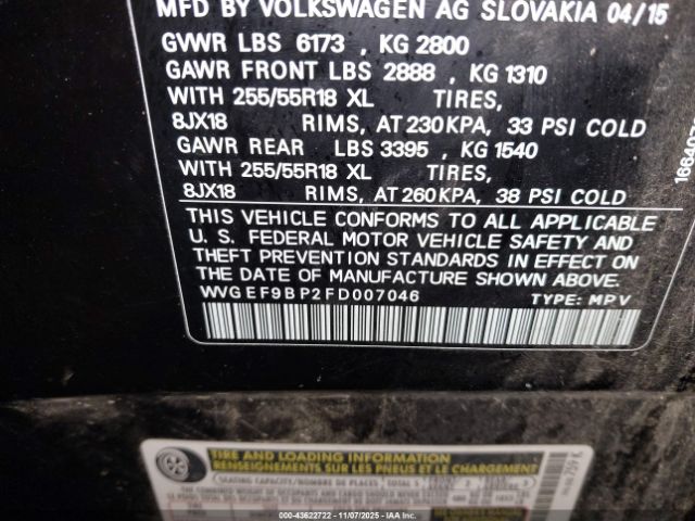 2015 VOLKSWAGEN TOUAREG WVGEF9BP2FD007046 Photo 8