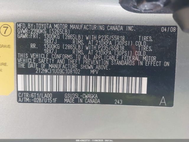 2009 LEXUS RX 350 2T2HK31U09C108102 Photo 8