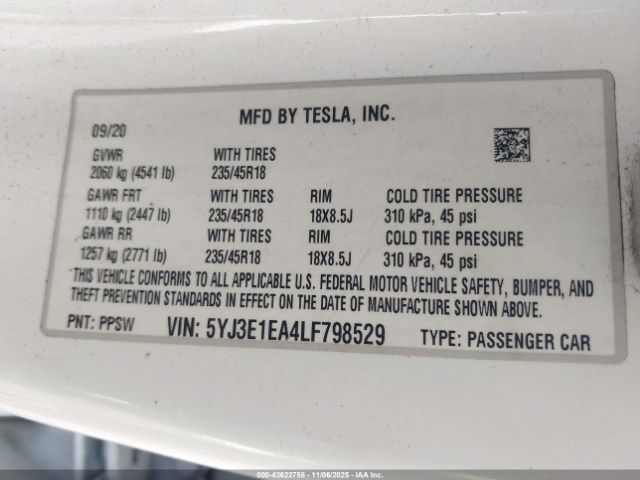 2020 TESLA MODEL 3 5YJ3E1EA4LF798529 Photo 8