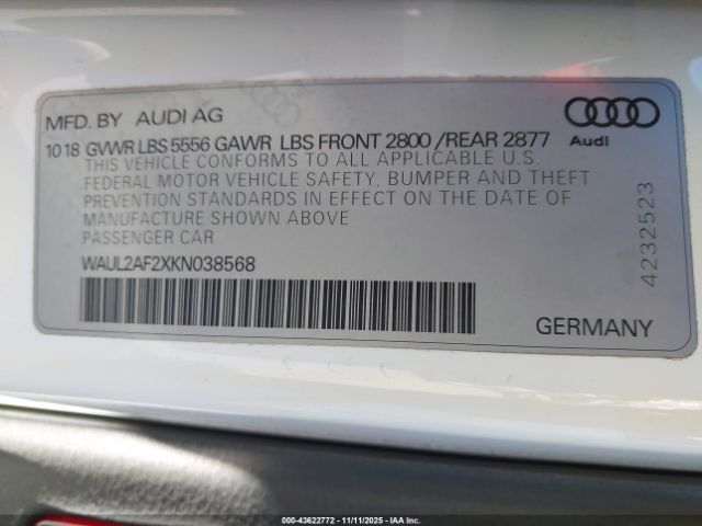 2019 AUDI A6 WAUL2AF2XKN038568 Photo 8