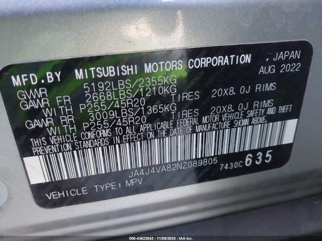 2022 MITSUBISHI OUTLANDER JA4J4VA82NZ089805 Photo 8
