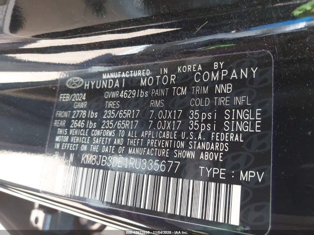 43622850 :رقم المزاد ، KM8JB3DE1RU335677 vin ، 2024 Hyundai Tucson Sel مزاد بيع