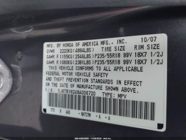 2008 ACURA RDX 5J8TB18248A006720 Photo 8