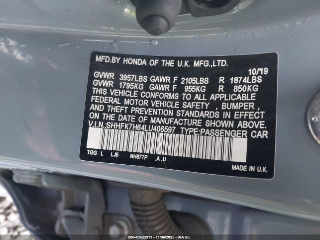 2020 HONDA CIVIC SHHFK7H64LU406597 Photo 8
