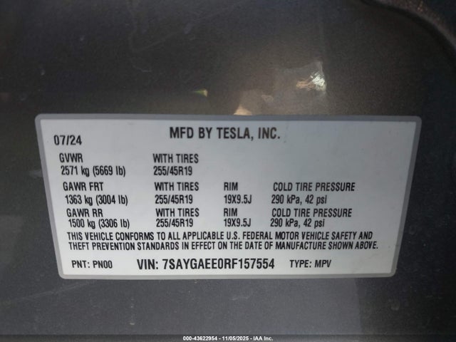 2024 TESLA MODEL Y 7SAYGAEE0RF157554 Photo 8