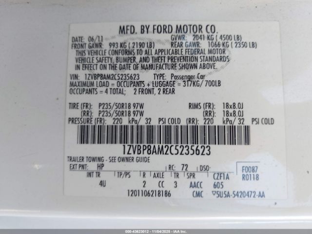 2012 FORD MUSTANG 1ZVBP8AM2C5235623 Photo 8