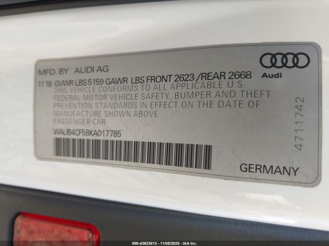 2019 AUDI S5 WAUB4CF58KA017785 Photo 8