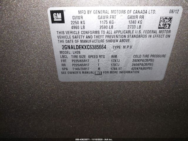 2012 CHEVROLET EQUINOX 2GNALDEKXC6385664 Photo 8