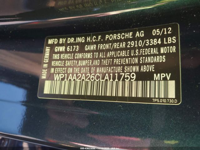 2012 PORSCHE CAYENNE WP1AA2A26CLA11759 Photo 8