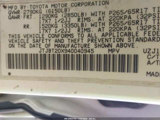 2004 LEXUS GX 470 JTJBT20X940040945 Photo 8