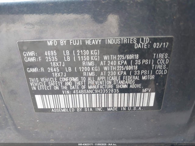 4S4BSANC9H3352835 Subaru Outback 2.5i Limited