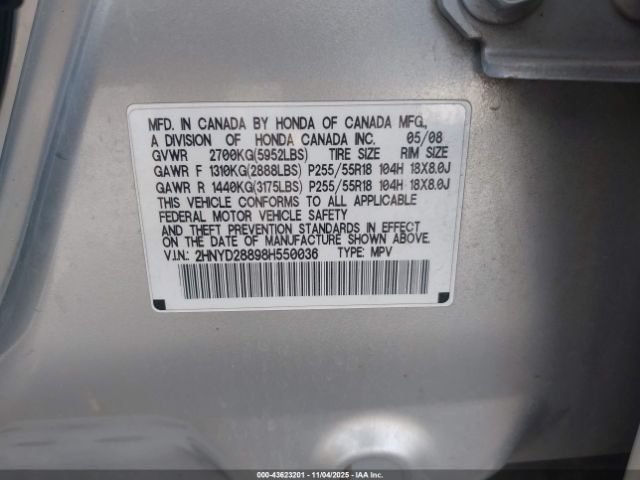 2008 ACURA MDX 2HNYD28898H550036 Photo 8
