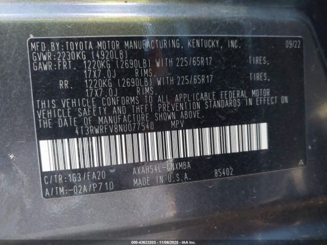 2022 TOYOTA RAV4 HYBRID 4T3RWRFV8NU077540 Photo 8