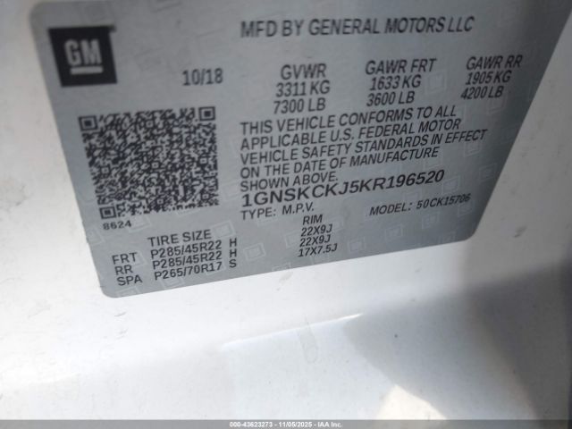2019 CHEVROLET TAHOE 1GNSKCKJ5KR196520 Photo 8