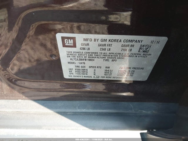 KL7CJLSB4FB118024 Chevrolet Trax Lt