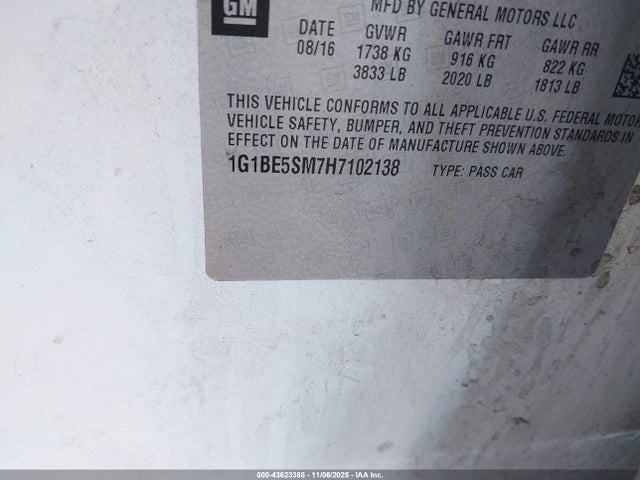 1G1BE5SM7H7102138 Chevrolet Cruze Lt Auto