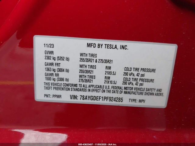 Продажа на аукционе авто 2023 Tesla Model Y Performance Dual Motor All-wheel Drive, vin: 7SAYGDEF1PF924285, номер лота: 43623457
