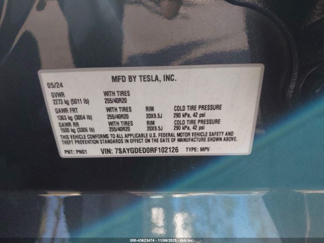2024 TESLA MODEL Y 7SAYGDED0RF102126 Photo 8