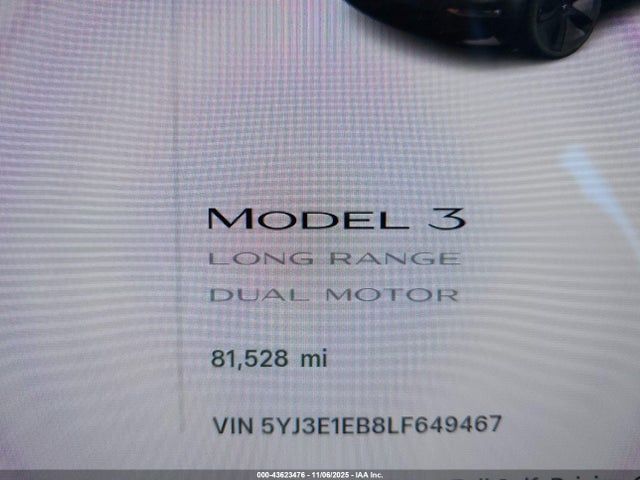 5YJ3E1EB8LF649467 Tesla Model 3 Long Range