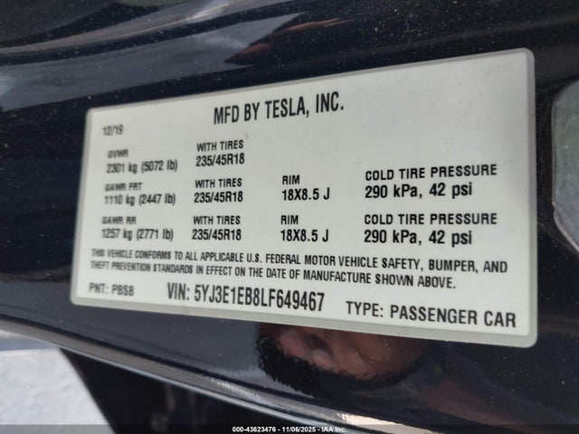 5YJ3E1EB8LF649467 Tesla Model 3 Long Range