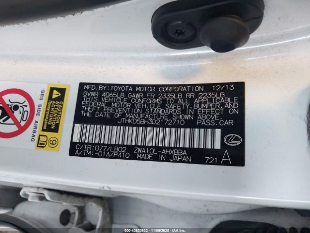 2013 LEXUS CT 200H JTHKD5BH3D2172710 Photo 8