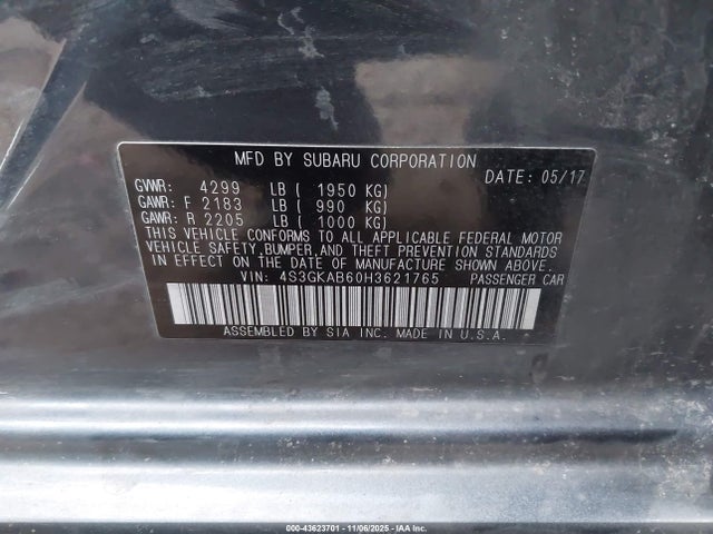 2017 Subaru Impreza 2.0i Premium მანქანა იყიდება აუქციონზე, vin: 4S3GKAB60H3621765, აუქციონის ნომერი: 43623701