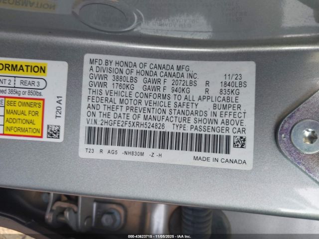 2024 HONDA CIVIC 2HGFE2F5XRH524826 Photo 8