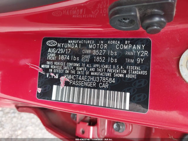 2017 HYUNDAI ACCENT KMHCT4AE2HU378584 Photo 8