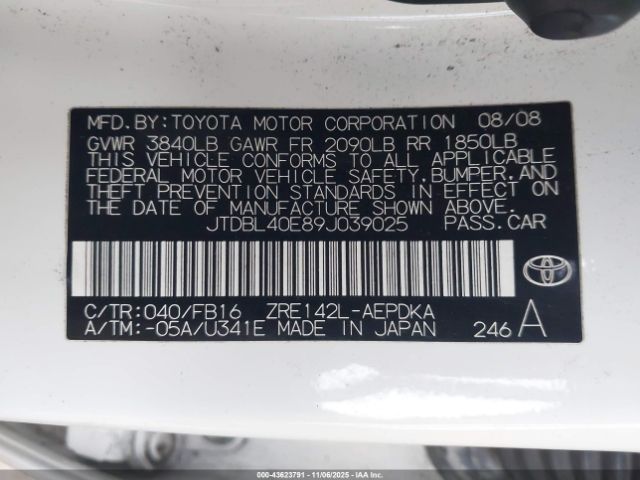 2009 TOYOTA COROLLA JTDBL40E89J039025 Photo 8