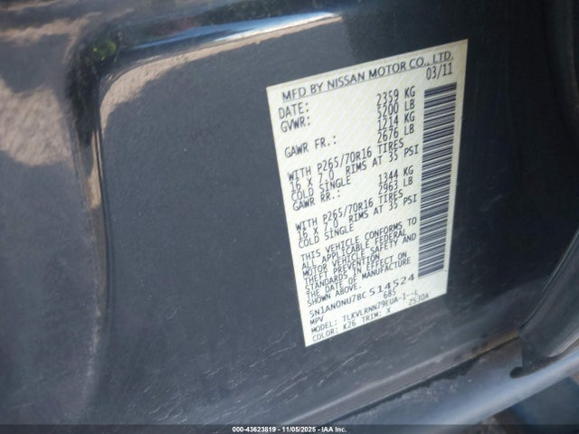 2011 NISSAN XTERRA 5N1AN0NU7BC514524 Photo 8