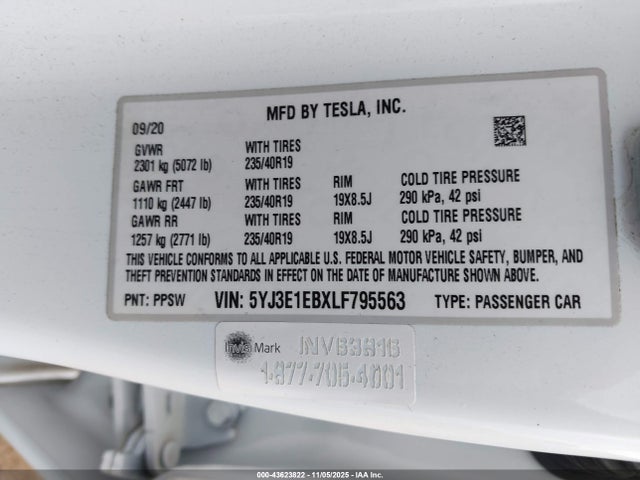 2020 TESLA MODEL 3 5YJ3E1EBXLF795563 Photo 8