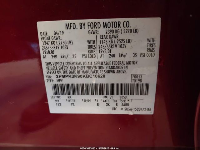 2019 FORD EDGE 2FMPK3K90KBC10620 Photo 8