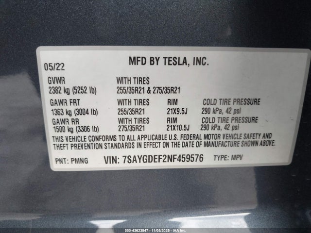 2022 TESLA MODEL Y 7SAYGDEF2NF459576 Photo 8