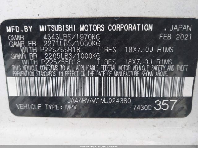 2021 MITSUBISHI OUTLANDER SPORT JA4ARVAW1MU024360 Photo 8