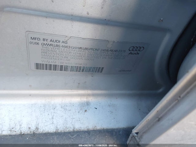 2006 AUDI A4 WAUAF78EX6A189820 Photo 8