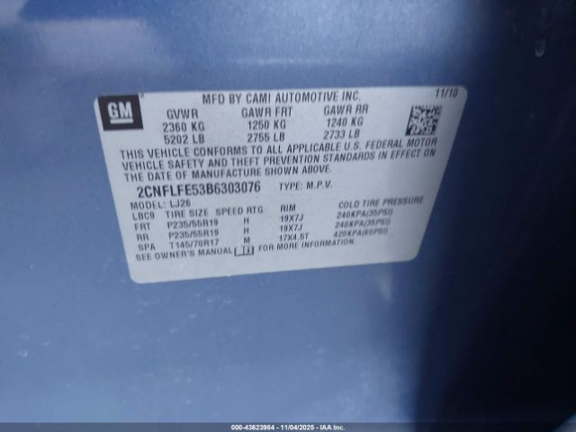 2011 CHEVROLET EQUINOX 2CNFLFE53B6303076 Photo 8