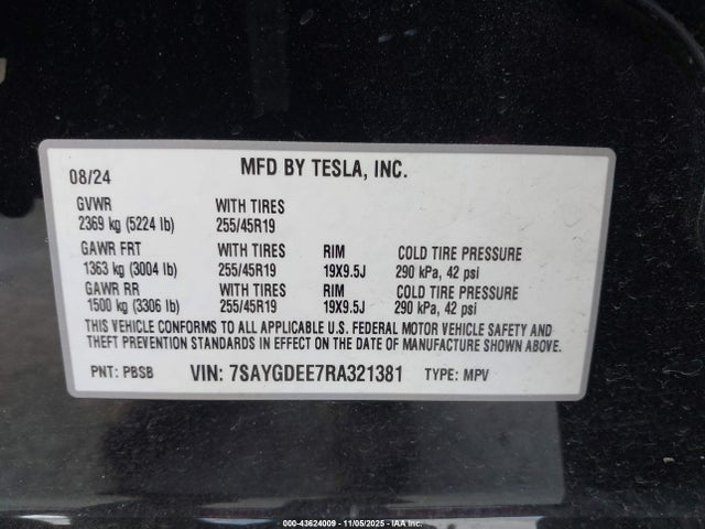 2024 TESLA MODEL Y 7SAYGDEE7RA321381 Photo 8