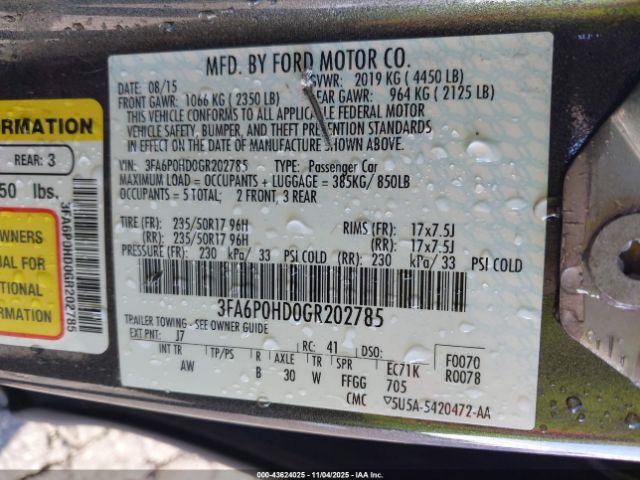 2016 FORD FUSION 3FA6P0HD0GR202785 Photo 8