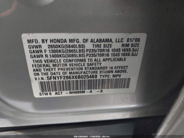 2006 HONDA PILOT 5FNYF286X6B025469 Photo 8
