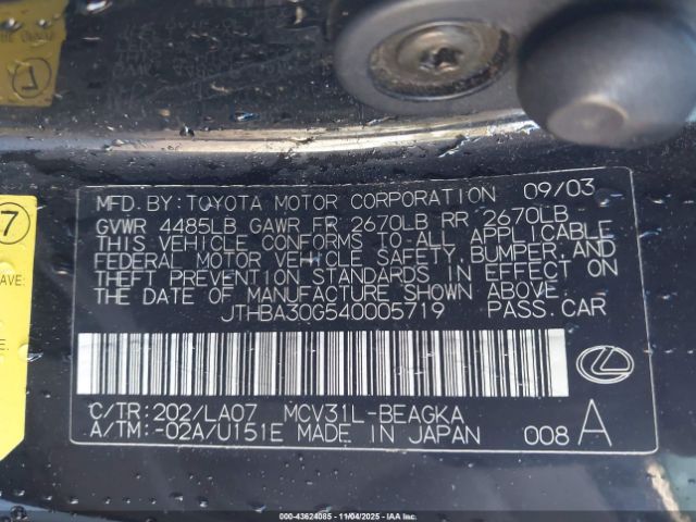 2004 LEXUS ES 330 JTHBA30G540005719 Photo 8